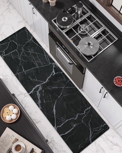 Kitchen Floor Mats Cushioned Anti Fatigue (Black Marble / 107"L x 23"W x 0.4"Th)