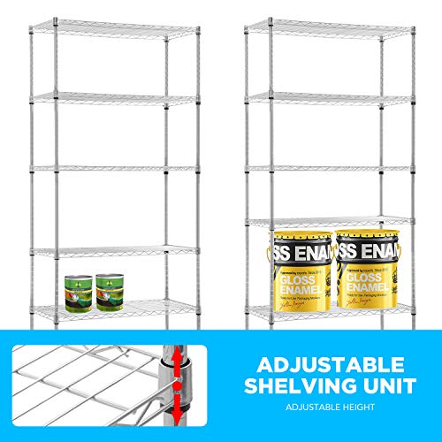 5 Tier Wire Shelf with Wheels (Chrome / 30×14×60)
