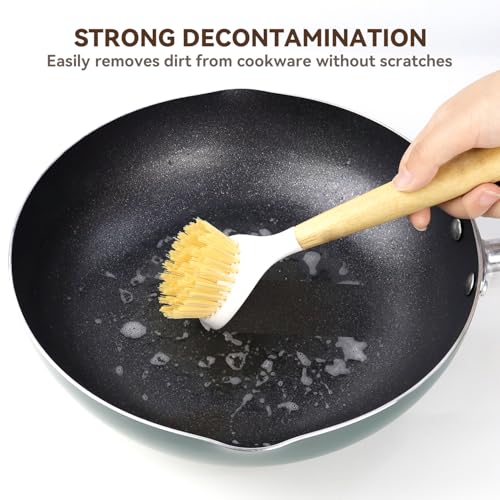 2 Pack Kitchen Scrub Brushes for Cleaning Dish Brush with Handle for Pans (Wooden Handle)