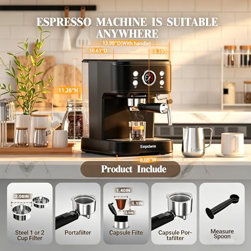 04E 20 Bar Espresso Machine with Milk Frother Steam 1100W Black (Classic-Matte Black)