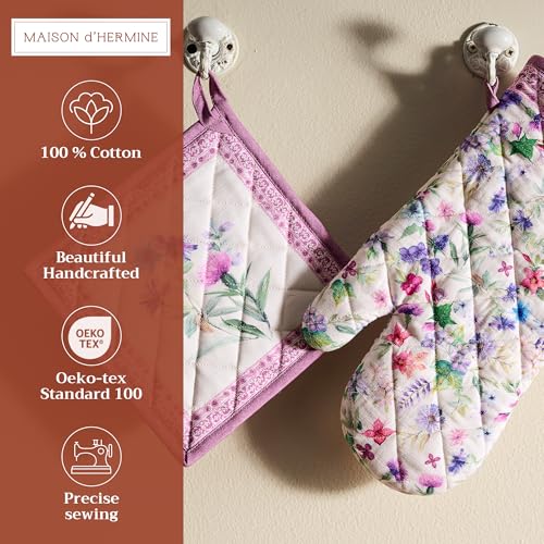 100% Cotton Oven Mitt & Pot Holder Set (038 - Chardon / 7.5" x 13" & 8" x 8" (Oven Mitt & Pot Holder))