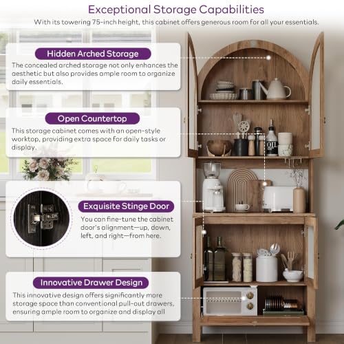 75'' Tall Arched Pantry Cabinet (75'' / Natrual)