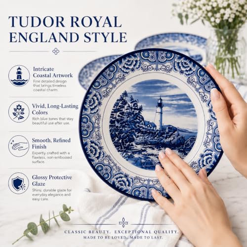 Royal 12 Piece Porcelain Dinnerware Set for 4 (Light House Dark Blue / 12)