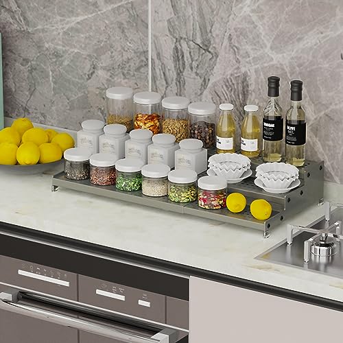 Expandable Spice Rack organizer with 3 (Gun-grey / 1 PACK/GUN-GREY)