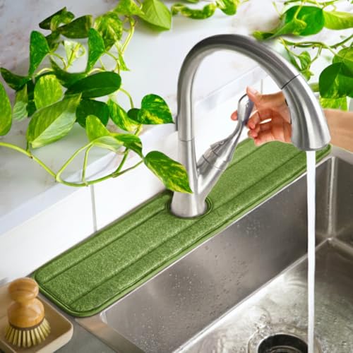 Original SINKMAT 24in XL Faucet Splash Guard Extra Long Microfiber Sink Drip Catcher Mat Non Slip Countertop Protector Drying Pad Kitchen Bathroom RV Machine Washable [Moss Green] (24" x 24")
