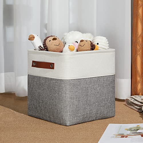 11 Inch Cube Storage Bins (White&Grey / S-11"x11"x11")