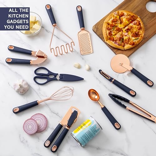 Kitchen Gadget Set Copper Plated Stainless Steel Utensils with Soft Touch Handles (10 Pieces / Copper Navy)