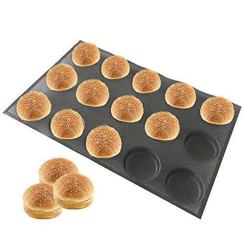 Silicone Hamburger Bread Forms Round Shape Bread Tray Silicone Perforated Silicone Bakery Molds Crusty Bread Bakeware (15 Caves 4" Round Shape)