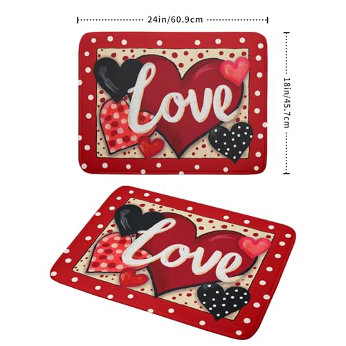 Love Heart Dish Drying Mat 18"x24" Red Dots Microfiber Dish Rack Mat Holiday Absorbent Fast Dry Draining Pad for Kitchen Counter Bar Sinks (Love Heart / 24" x 24")