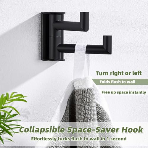 Swivel Towel Hook for Bathrooms with 2 Rotating Arms (1 Pack / Matte Black)