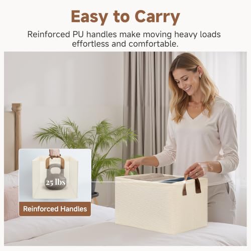 Closet Storage Bins (Beige（Texture） / 14 ¾" L x 10 ¼" W x 8 ¼" H)