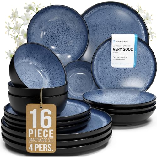 16 Piece Stoneware Dinnerware Set for 4 (Dark / Deep Blue / Set for 4 (16pcs))
