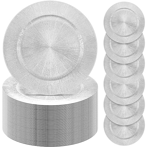 100 Pcs Silver Charger Plates Bulk (Modern Style / Silver)