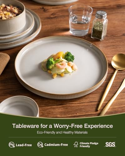 Star Stoneware Dinnerware Sets with Pasta Bowls (Cappuccino White)