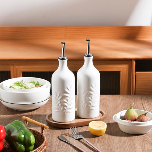 Sweejar Ceramic Olive Oil Dispenser Bottle (White White / 20 oz, Set of 2)