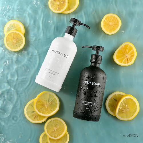 Glass Kitchen Soap Dispenser Set with Ceramic Tray (White Bottles+black Bottles)