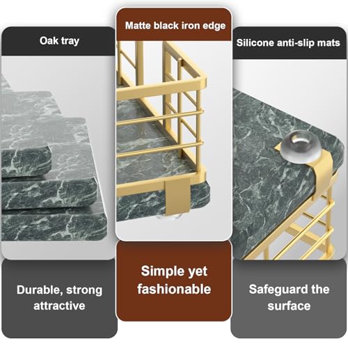 Marble Guest Towel Holder Tray for Bathroom (Gold & Green Marble / 9.06 x 5.51 x 2.56 inches)