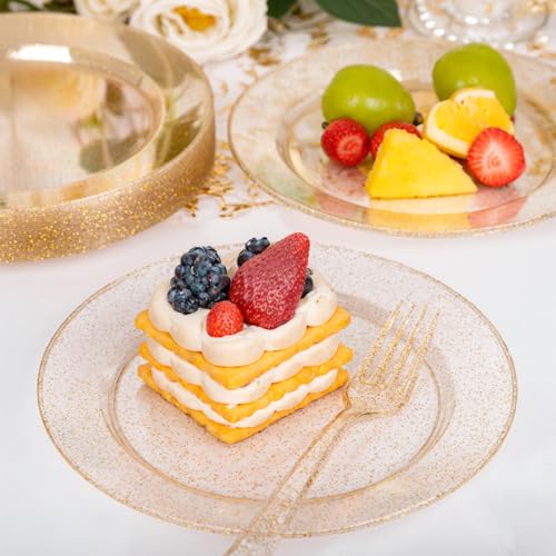 200 Pcs Gold Glitter Plastic Plates (Gold Glitter / 200 Pcs)