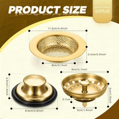 3 Pcs Sink Plug Stopper Disposal Drain Strainer (Antique Gold)