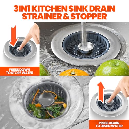 Kitchen Sink Drain Strainer & Sink Stopper (3pack / Silver)