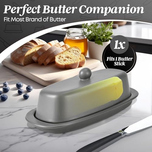 Standard Ceramic Butter Dish with Lid for Countertop (Gray / Standard)