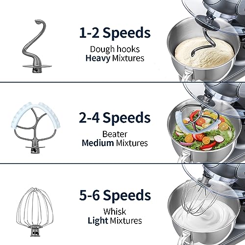 Stand Mixer 6QT Mixers Kitchen Electric Stand Mixer (Gray / One Bowl (6QT))