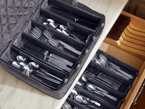 Flatware Storage Case with Removable Trays (Slate Quilted Polyester / 15.5 x 11.5 x 3.5)