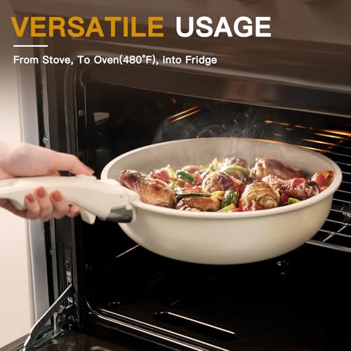 21 Pcs Pots and Pans Set Non Stick (Cream White / 21 Piece)
