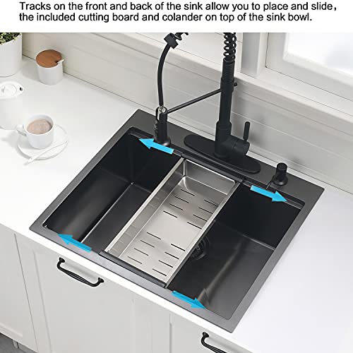 25 Inch Black Drop In Kitchen Sink (25"L x 22"W x 10"D / Black)