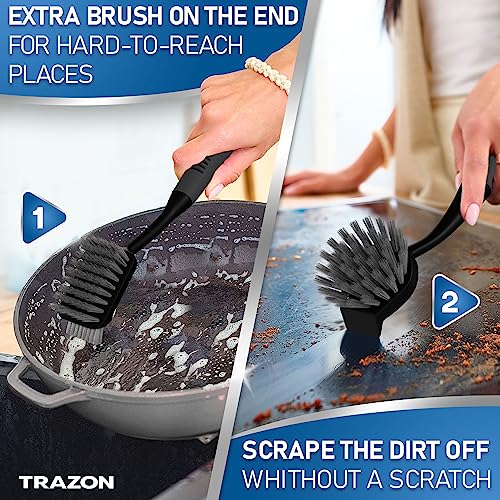Dish Brush Set of 5 with Holder (Black)