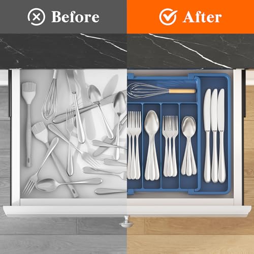 Expandable Silverware Drawer Organizer (Atlantic Blue / Medium Wide(8.5-14''W x 12''D))