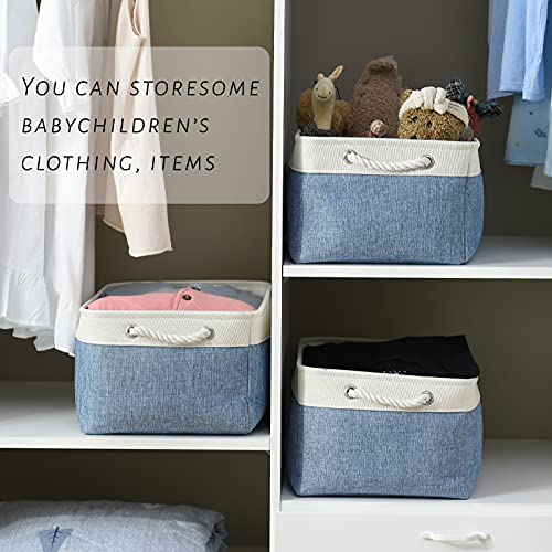 Storage Bins for Organization (White&Blue / Large-3 Pack)