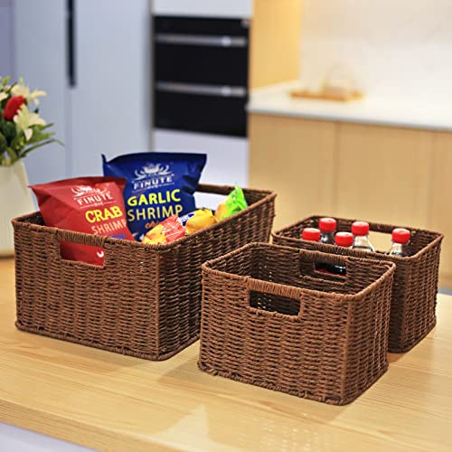 Large Woven Baskets for Storage (17 x 12.2 x 7.5 inches / Dark Brown)