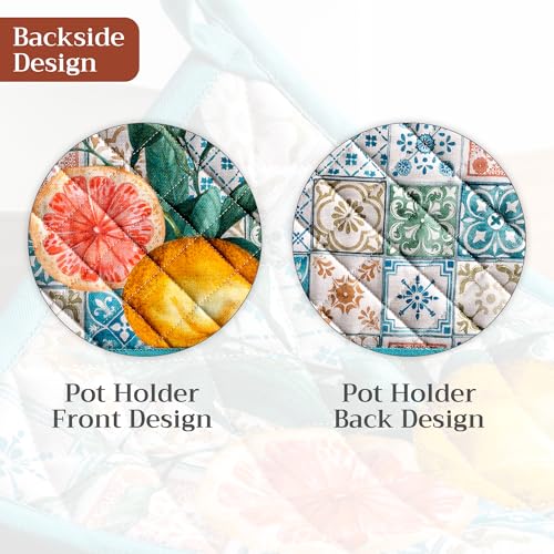 Pot Holders 100% Cotton Potholders (010 - Agrume / 8" x 8" (Pot Holder Pack of 1))