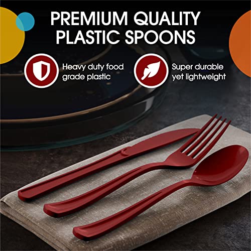 Party Solids Burgundy Plastic Spoons 200 Pcs Burgundy Spoons Disposable Utensils Heavy Duty Plastic Cutlery Set Disposable Cutlery Sets Flatware Sets Silverware Set Party Supplies & Party Tableware (Burgundy / Spoons)