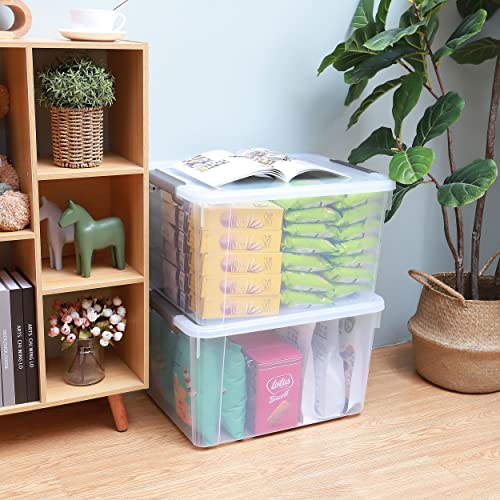 8 Pack 58.1 QT Clear Plastic Storage Bins with Latching Lids (Clear White / 8 PCS-58.1 QT)