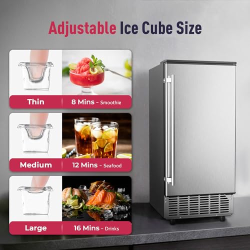 Commercial Under Counter Ice Maker with Drain Pump (Steel Silver)