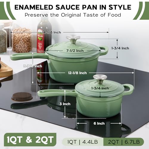 Enameled Cast Iron Saucepan Set (Pistachio Green / 1+2 Quarts)