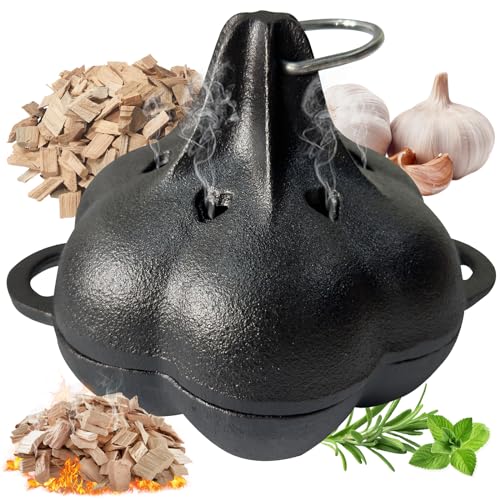 Pre Seasoned Cast Iron Smoker & Garlic Roaster with Airflow Lid (A-Black)