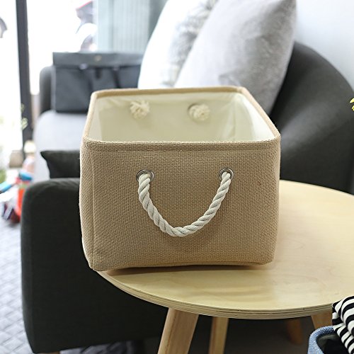 Decorative Basket Rectangular Small Storage Basket Fabric Storage Bin Organizer Basket with Handles for Clothes Storage (Beige / Small -11.8Lx7.9Wx5.2H)
