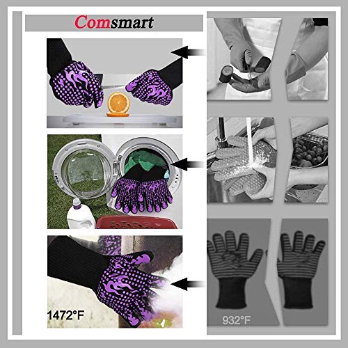 BBQ Gloves 1472 Degree F Heat Resistant Grilling Gloves Silicone Non (long / Purple)