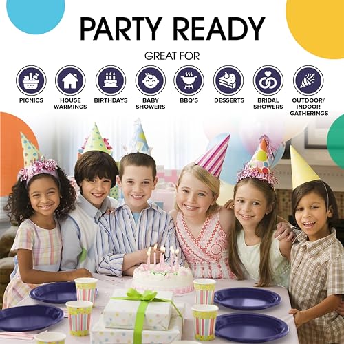 Party Solids Navy Plastic Plates For Party 10" Navy Disposable Plates Heavy Duty 100 Pcs Plastic Dinnerware Sets Heavy Duty 350 GSM Disposable Dinnerware Set (10 inch / Navy)