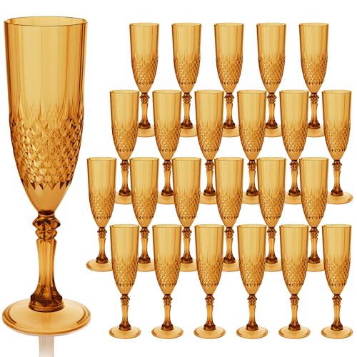 24 Pack Plastic Champagne Flutes (Amber)