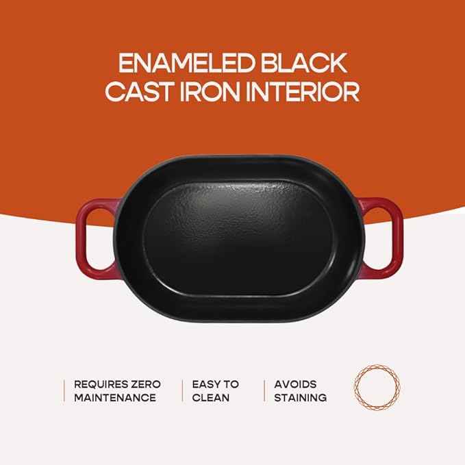 Enameled Cast Iron Dutch Oven for Professional Sourdough Bread Baking | 5.5 Quart Loaf Size Oval Cookware Pot with Lid | Triple-Layer Enamel Coating Pan with Non Stick Silicone Mat |Red