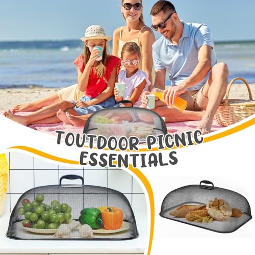 4 Pcs Metal Mesh Screen Food Cover for Outdoors Set Large 18.5 Inch Mesh Food Tents for Picnic Indoor Plate (Black)