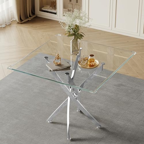 Square Glass Dining Table for 4 (Silver Square Table / 1 Piece)