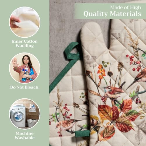 100% Cotton Oven Mitt & Pot Holder Set (053 - Recolte / 7.5" x 13" & 8" x 8" (Oven Mitt & Pot Holder))