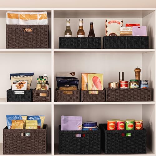 3 Pack Wicker Basket (Rectangular- 3pack 13.4"×8.3"×7.1" / Dark Brown)