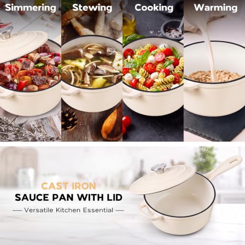Enameled Cast Iron Sauce Pan (Cream White / 3 Quarts)