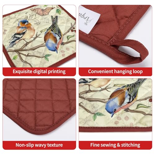 Vintage Bird Oven Mitts and Pot Holders Set (Retro Bird / Oven Mitt x2 & Pot Holder x2)